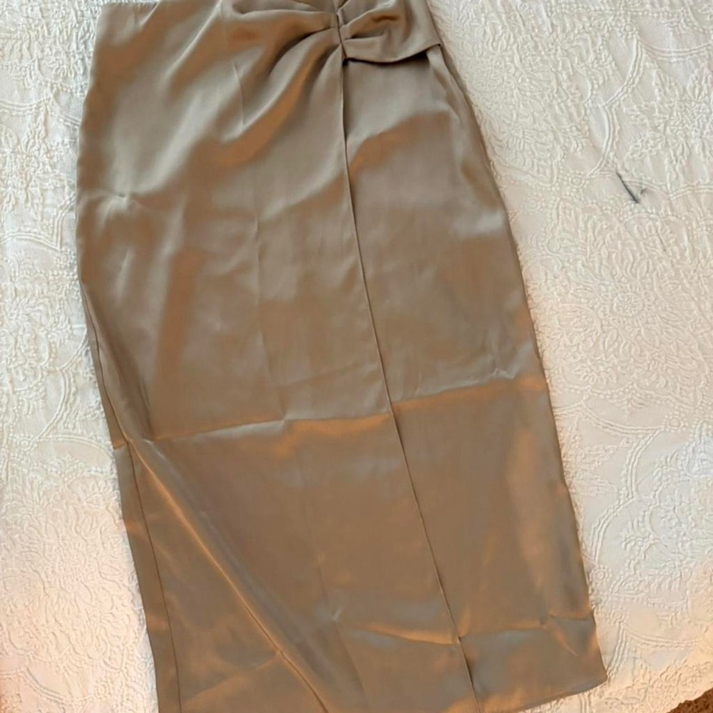 Zara Satin Pencil Skirt in Taupe-Brown